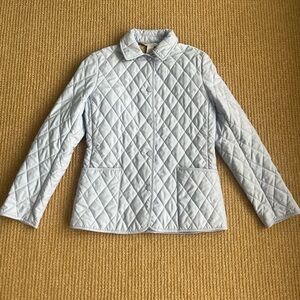 Brooks Brothers Quilted Jacket Women SZ 2 Field Coat Plaid Interior Light Blue